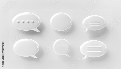 voluminous white speech bubbles, social media chat, message icon. set of text bubbles. 3d icons photo
