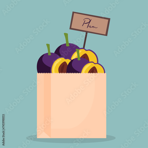 Flat Design Illustration with Papper Bag at Plum