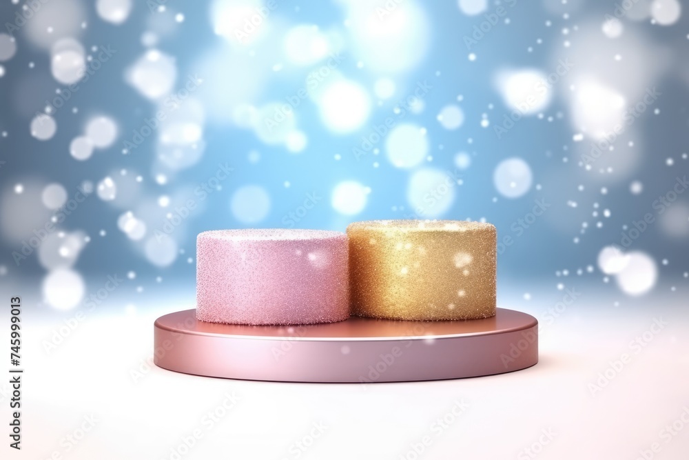 3D Podium with background soft bokeh, podium for product presentation, geometric shape for product display presentation, stage showcase, promotion display, Christmas, New year. 3D Podium with background soft bokeh, podium for product presentation, geometric shape for product display presentation, stage showcase, promotion display, Christmas, New year.