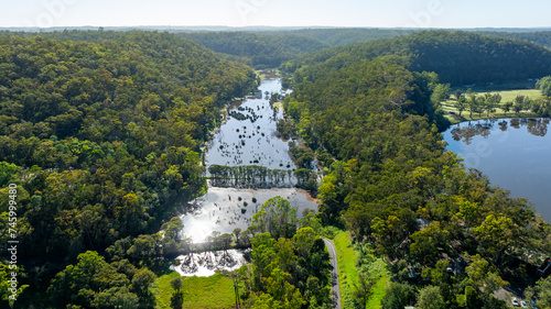 Drone aerial photograph of the Hawkesbury River in Lower Portland in the Hawkesbury local government area of New South Wales in Australia