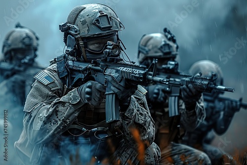 Future Warfare Dynamics Special Forces Execute Precision Mission with Advanced Team Tactics, Illustrating Evolved Military Concepts.