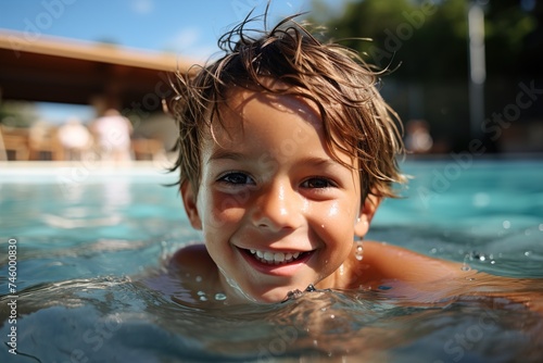 young boy playing in a swimming pool