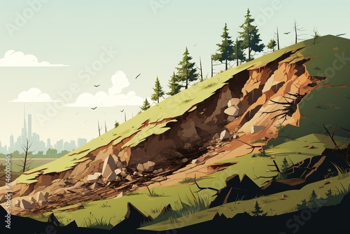 landslide in nature, illustration photo