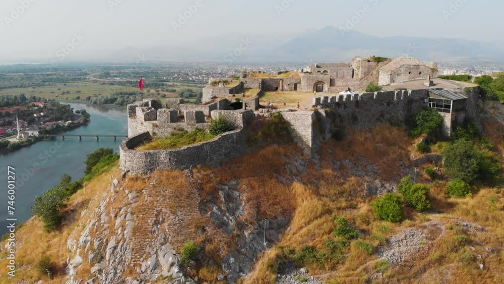 Aerial panoramic of medieval Rozafa Castle or Shkoder Castle in Shkoder Aerial panoramic of medieval Rozafa Castle or Shkoder Castle in Shkoder