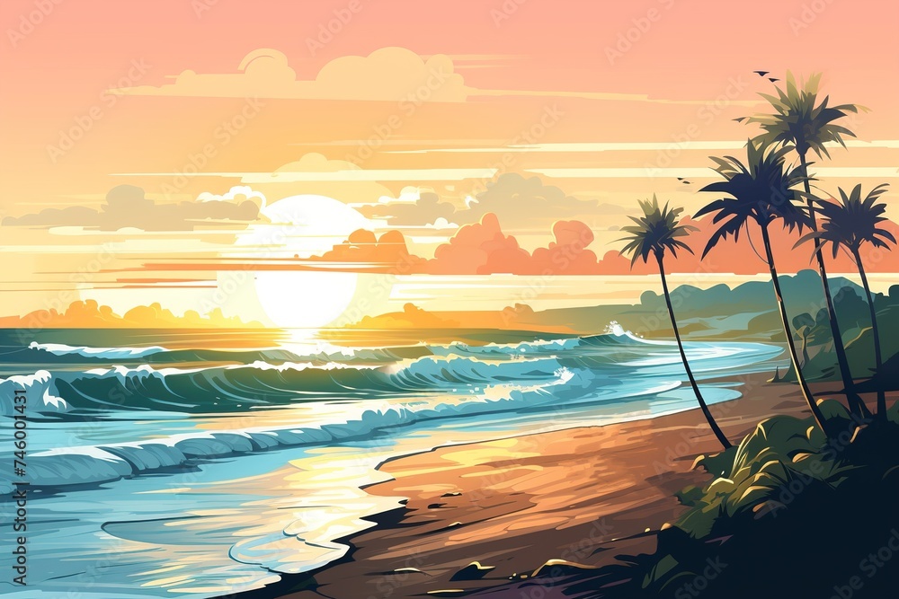 palm trees on the shore, illustration