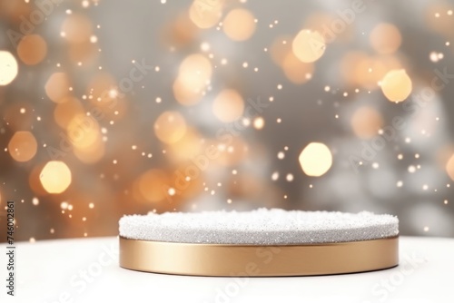 Podium with background soft bokeh, podium for product presentation, stage showcase, promotion display, Christmas, New year, 3D.