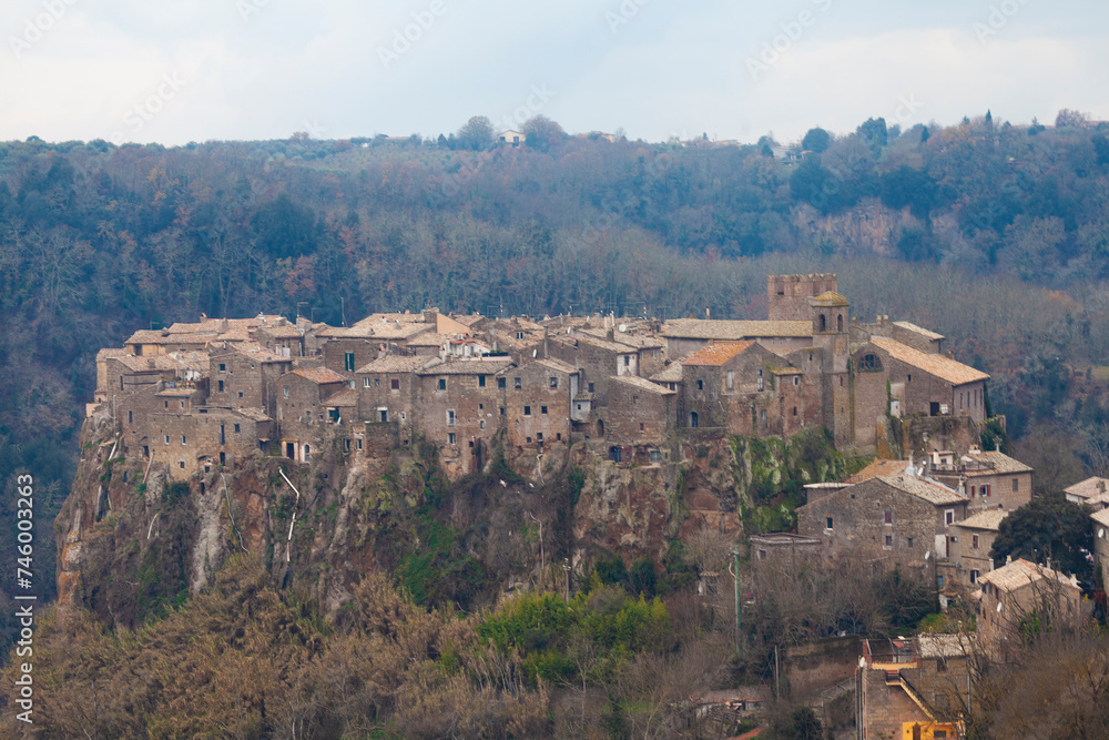 Panoramic view of Calcata, a charming medieval village in Lazio, Italy.