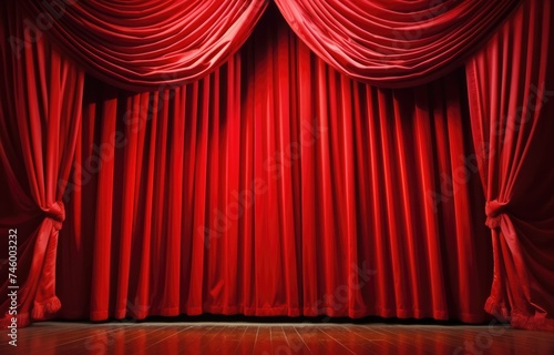 Red theater curtain. Luxurious silky velvet tiled drapes texture.