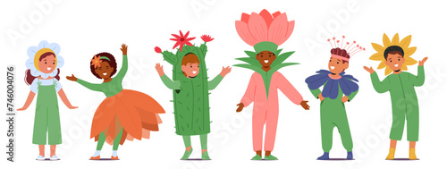 Children Adorned In Vibrant Blossom Costumes, Petals Fluttering With Every Step. Their Outfits Burst With Colors