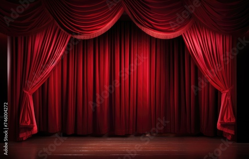 Wallpaper Mural Red theater curtain repeat pattern for performance or promotion backdrop.  Luxurious silky velvet tile drapes texture. Torontodigital.ca