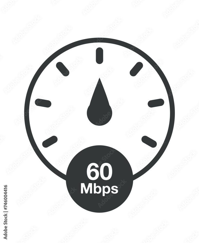 60 Mbps. Internet speed vector, download speed meter clock 60 Mbps. Internet speed vector, download speed meter clock