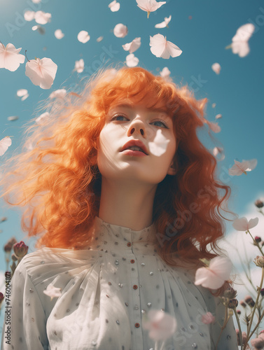 Whispers of Spring: A Portrait Amidst Floating Blossoms
