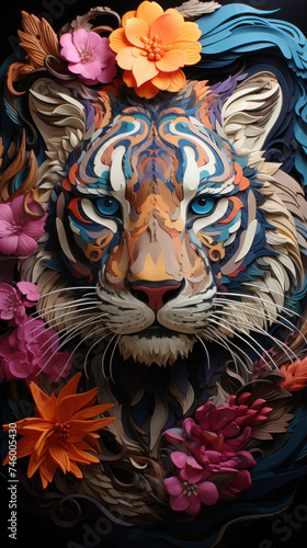 Beautiful tiger in bright wonderful flowers.