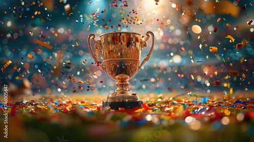 A brilliant gold trophy cup for winners. Generative Ai.