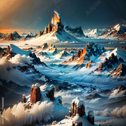 landscape with snow and mountains
