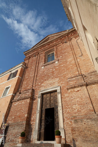 Facade Close-up View Cathedral in Sirolo, Ancona - Italy (Church of San Nicolo di Bari)