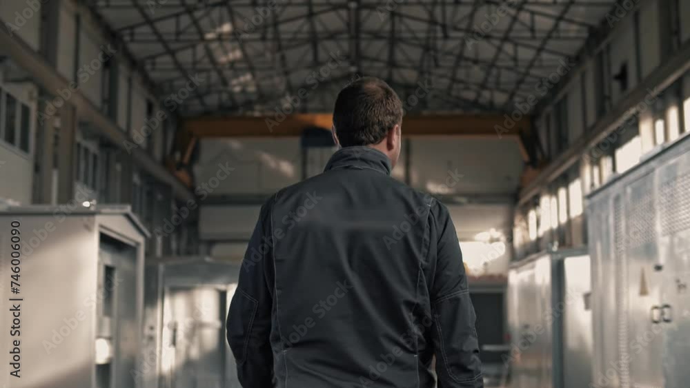 Movement of a uniformed worker hrough the shop Movement of a uniformed worker hrough the shop