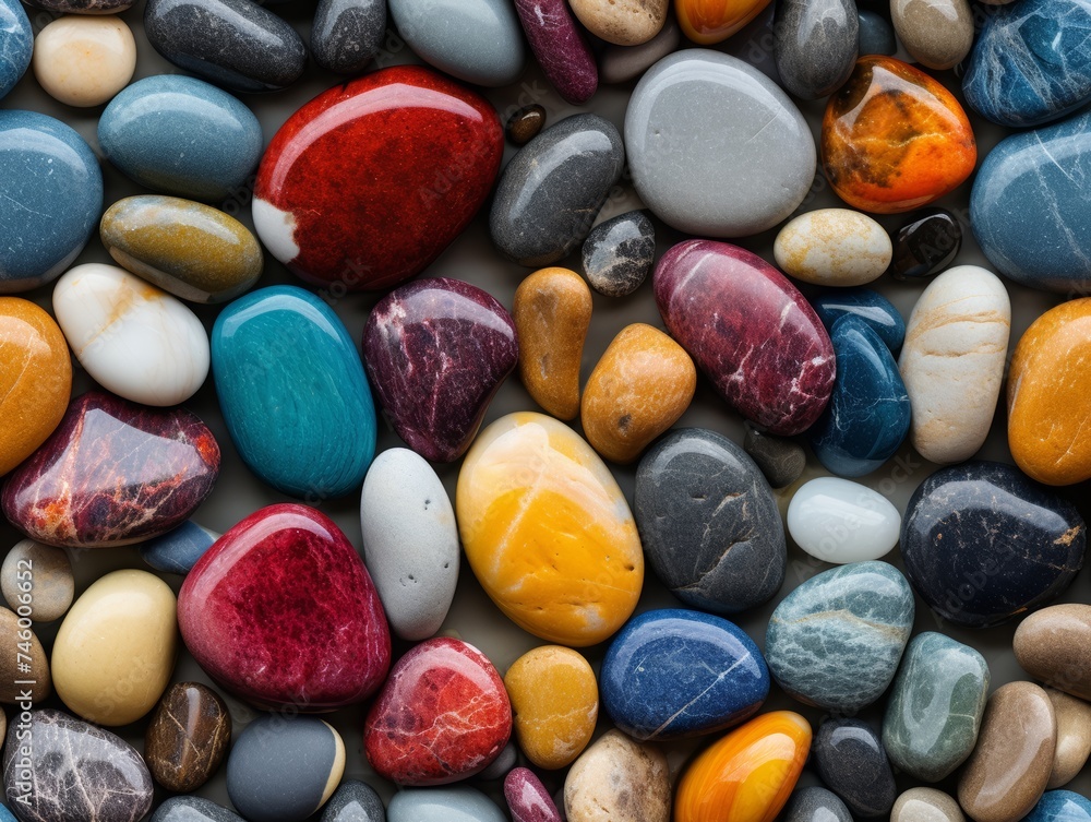 Background of coloured pebbles. Generative AI. Background of coloured pebbles. Generative AI.