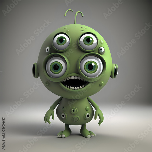 3D green doll with googly eyes and big mouth -generated by ai