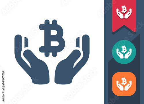 Hand, Bitcoin Icon. Donation, Buy, Pay, Loan, Cryptocurrency