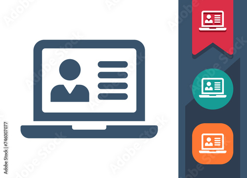 Laptop Icon. Computer, Man, User, Profile, Social Media, Online Dating