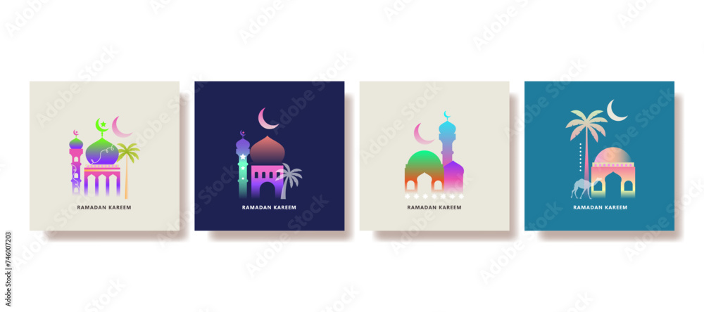 Modern Islamic greeting card set template with ramadan for social media post  media banner. vector illustration