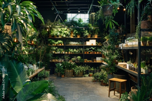 Lush indoor garden in modern environment - A well-maintained indoor garden full of lush greenery, creating a serene atmosphere in a contemporary setting