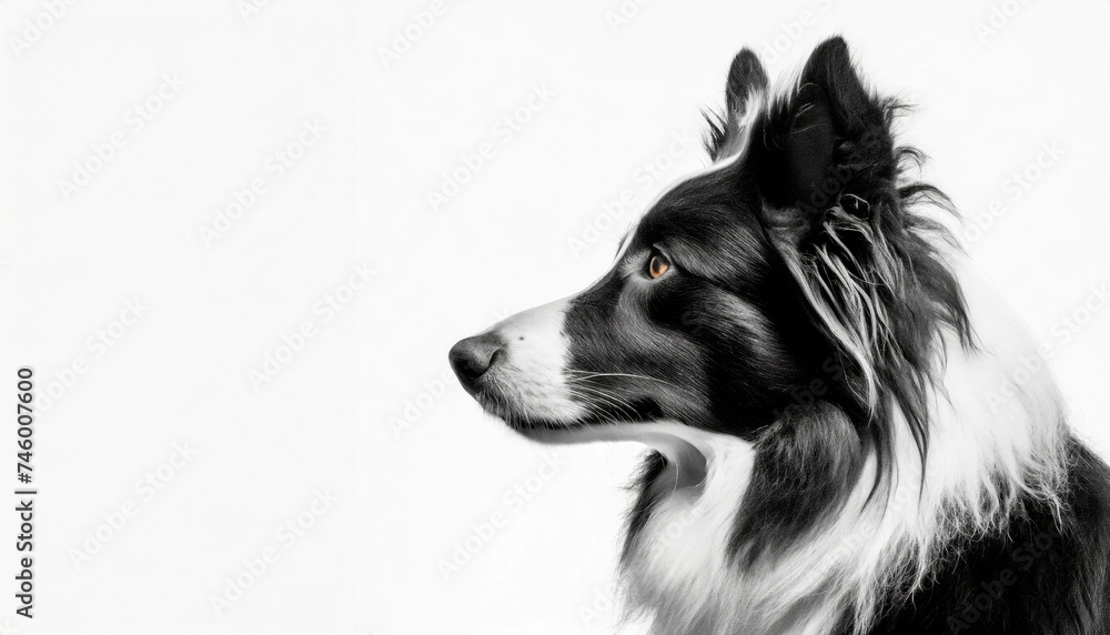 Border Collie portrait, close-up of muzzle, isolated over white