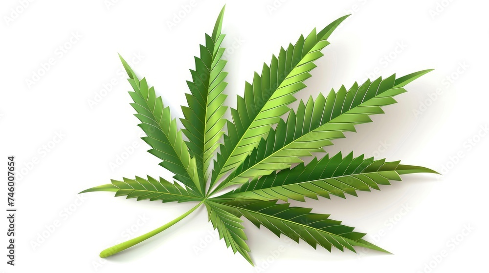 Vibrant Cannabis Leaf, Green Foliage Against a Clean White Background - obrazy, fototapety, plakaty 