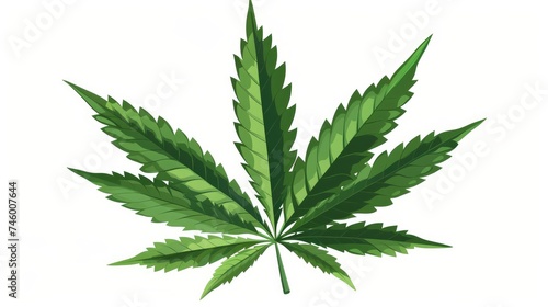 Vibrant Cannabis Leaf  Green Foliage Against a Clean White Background