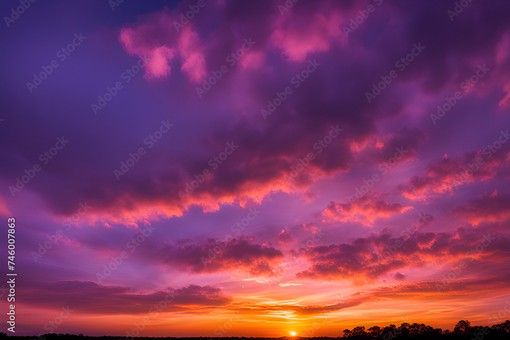 Purple Clouds Adorning the Sunset Sky