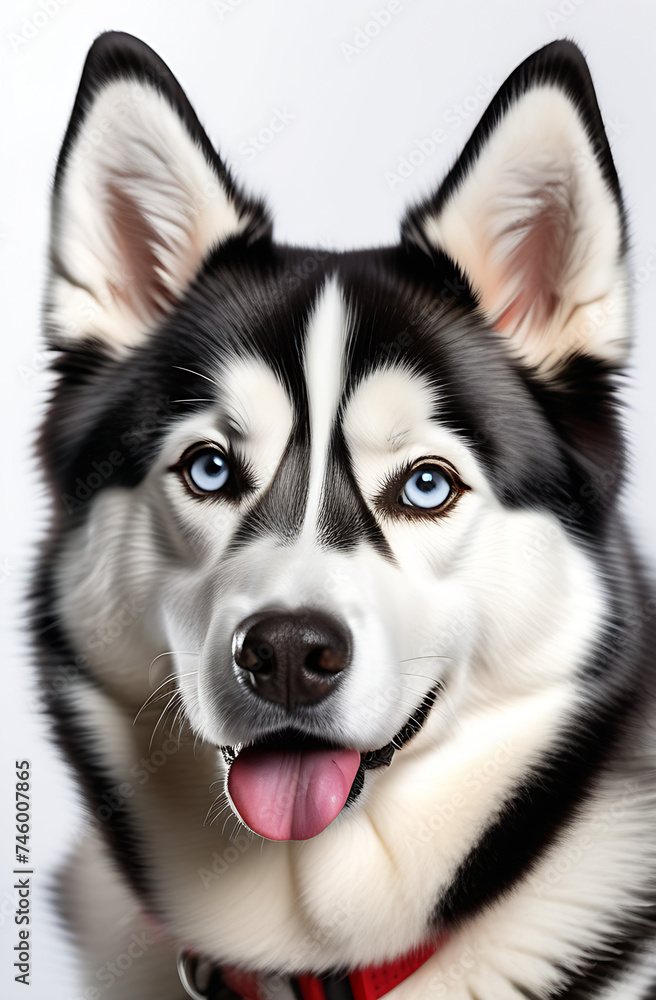  close-up portrait of a husky dog on isolated white background