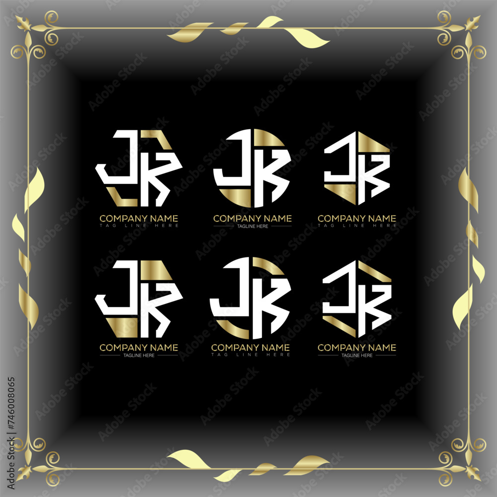 Obraz premium JK letter luxury logo set design.JK monogram polygonal and circle shape vector. JK luxury design. 