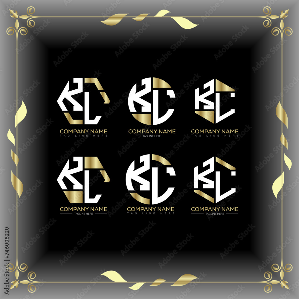 KL letter luxury logo set design.KL monogram polygonal and circle shape vector. KL luxury design.
