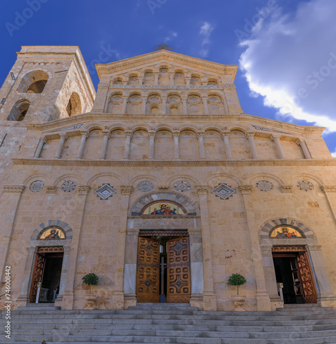 Cityscape of Cagliari in Sardinia, Italy: Neo-Romanesque façade of Cathedral dedicated to the Virgin Mary and to Saint Cecilia.