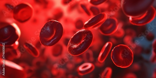 Close-up of red blood cells flowing through veins and vessels.