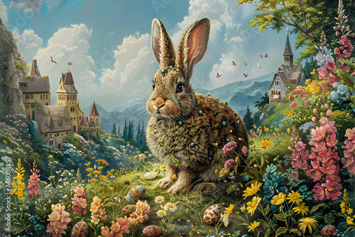 The Easter Bunny. Children's Book Style Illustration photo