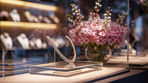Diamond bracelet on display at a luxurious jewel store photo