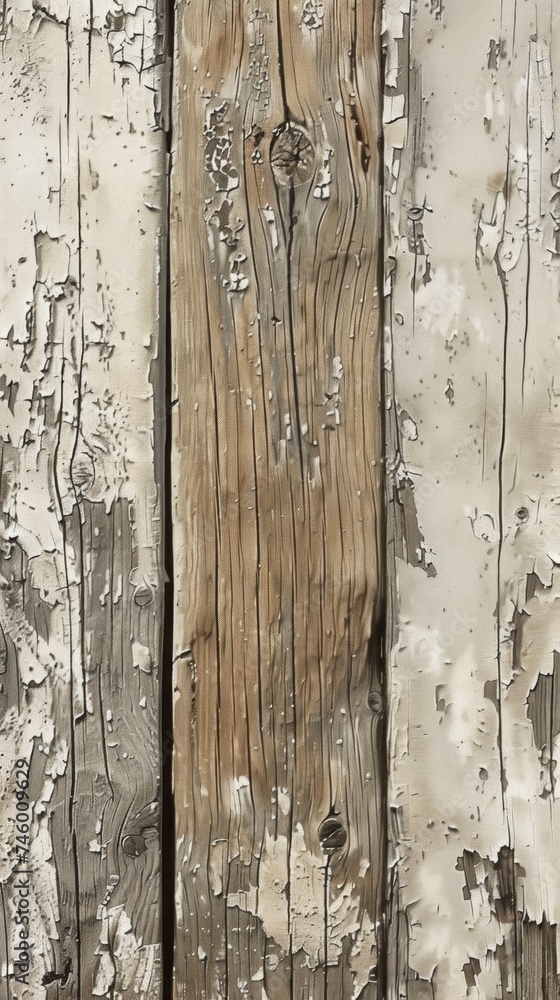 A close up of a wooden wall with peeling paint, AI
