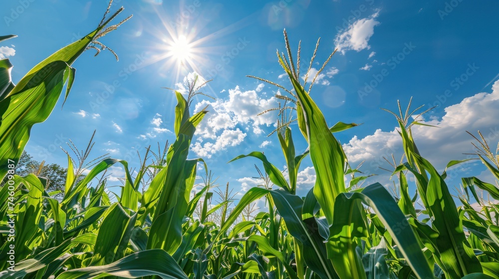 corn field in spring with blue sky corn field in spring with blue sky