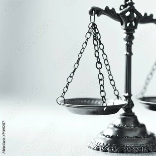 Scales of justice on a light background. Justice concept. Court, decision, balance. 