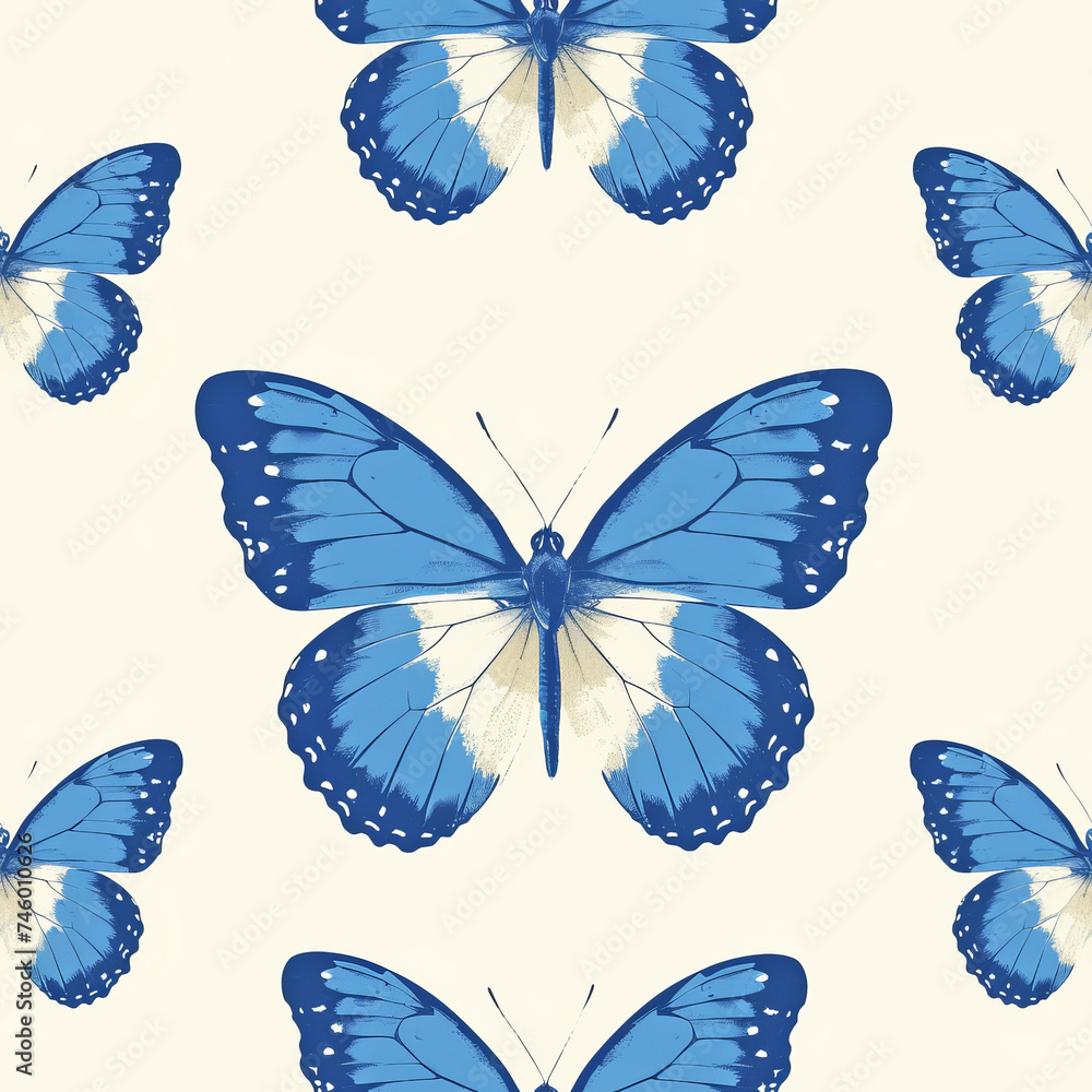 Obraz premium blue Butterfly seamless tile pattern background, ai generated