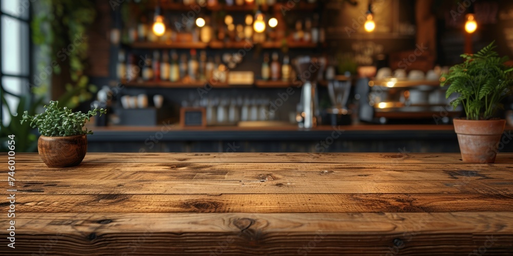 In a cozy pub, a blurred wooden table adds to the retro ambiance of the interior. In a cozy pub, a blurred wooden table adds to the retro ambiance of the interior.