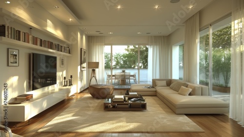 Modern Living Room With Furniture and Flat Screen TV © Yana