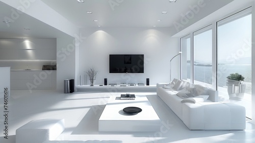 Modern Living Room With White Furniture and Flat Screen TV