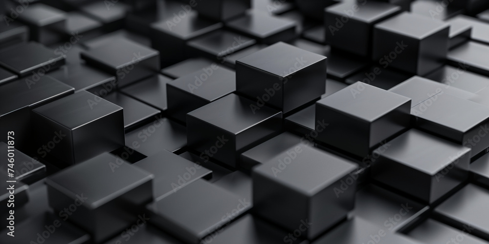 3D black cubes shape pattern background (1) - obrazy, fototapety, plakaty 