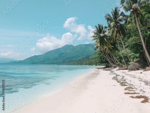 Picture of a white beach, beautiful clear blue sea