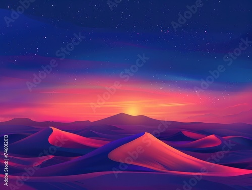 Sunrise Landscape, with Desert Sand Dunes