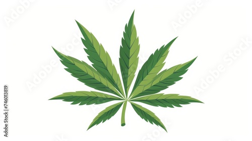 Vibrant Cannabis Leaf, Green Foliage Against a Clean White Background