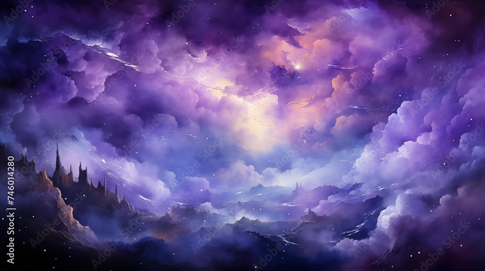 Abstract Clouds in Purple, Gold, Blue, and Pink Hues